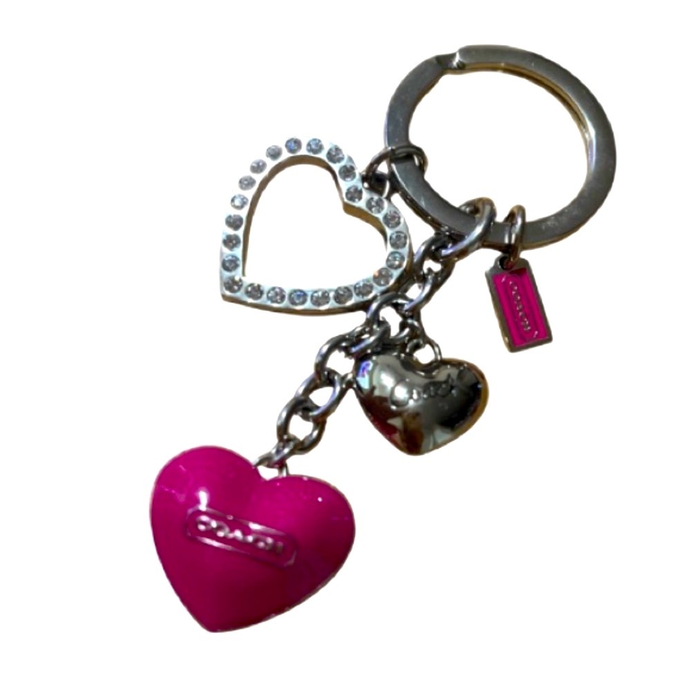 Coach Puffy Pink and Silver Hearts Keychain, NWOT - Picture 3 of 5